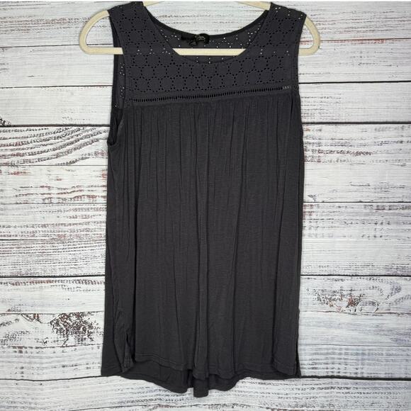 Suzanne Betro Grey Sleeveless Tank Top Eyelet Detail XL - Picture 1 of 3